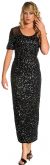 Half Sleeves Sequined Formal Evening Dress in Black/Silver